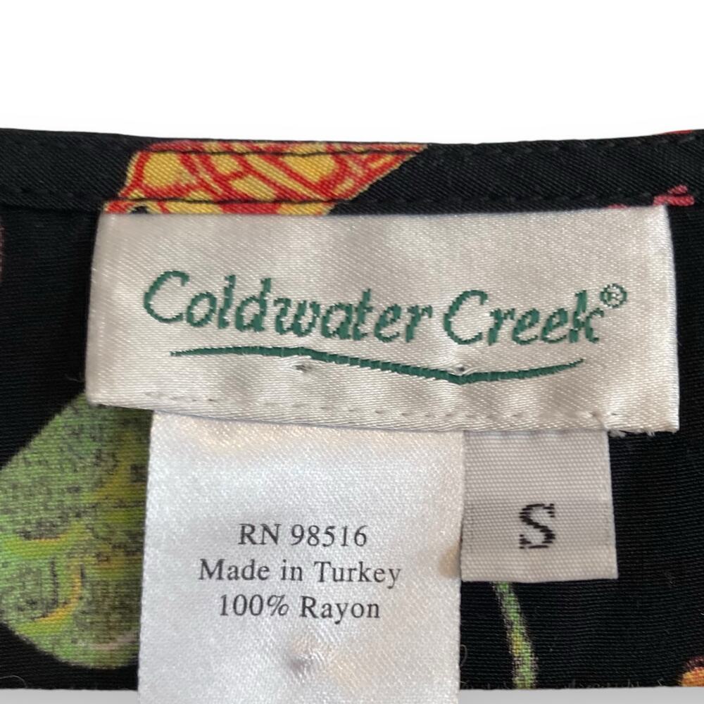 Vintage Y2K Coldwater Creek Black A-Line Dress Whimsical Print Sz Small Rayon - Picture 7 of 16